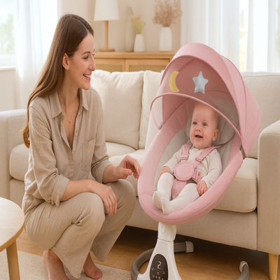 transat bebe bascule électrique maman avec bébé