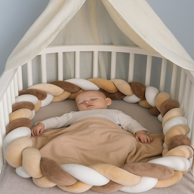 tresse de lit marron blanc kaki enfant endormi