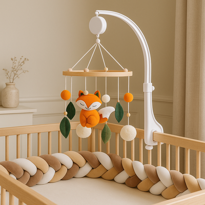 tresse de lit marron blanc kaki installée dans berceau