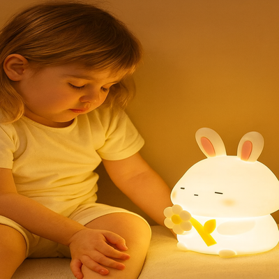 veilleuse lapin apaisante fille assise