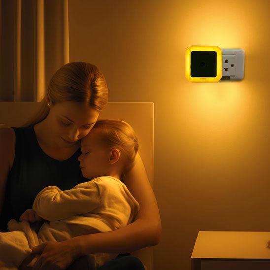 veilleuse murale bebe prise jaune maman berce bébé
